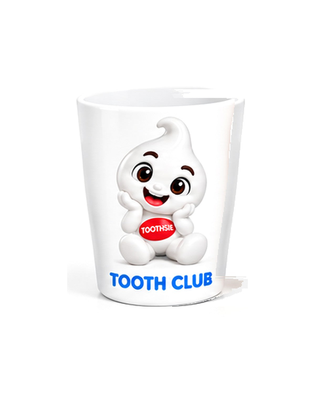 White Toothsie brushing cup with Toothsie on the front