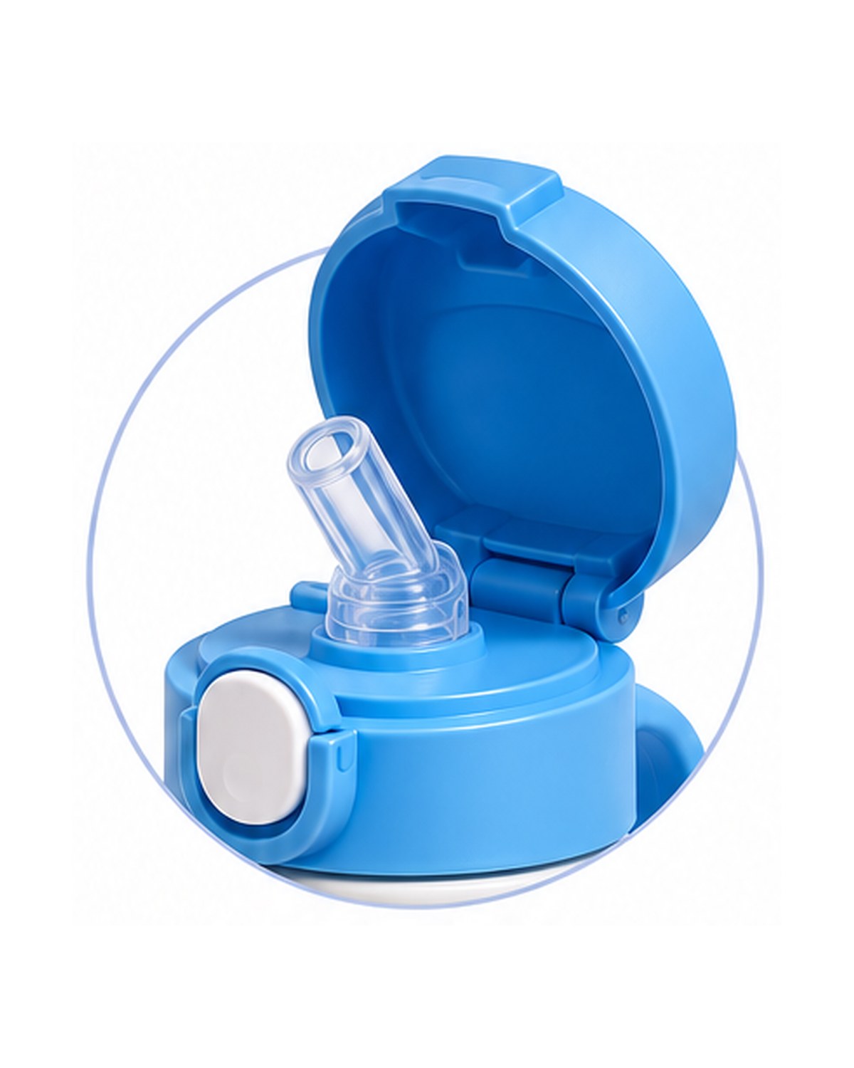 The easy flip lid open, showing the straw