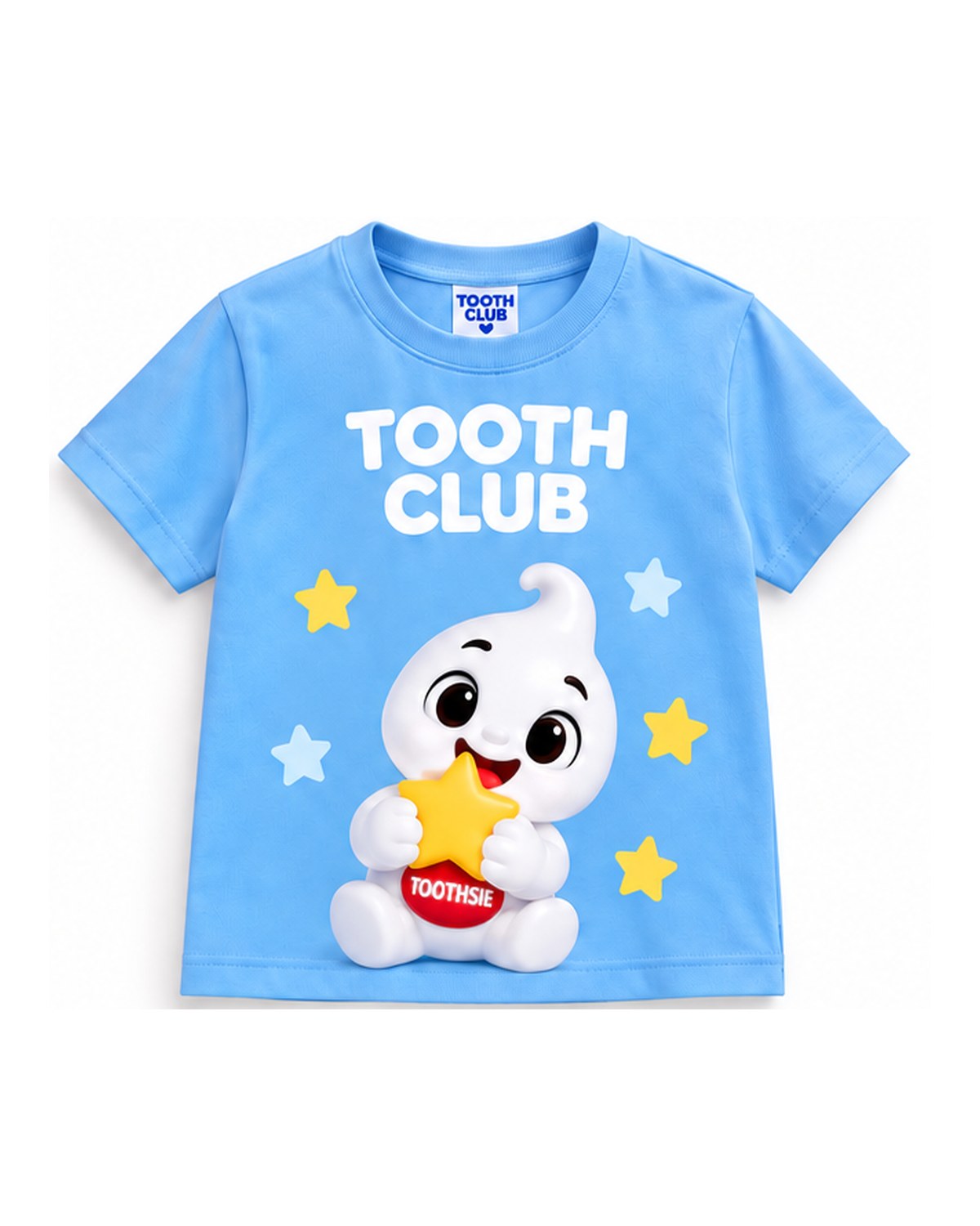 Sky blue Toothsie T-shirt with Toothsie hugging a star