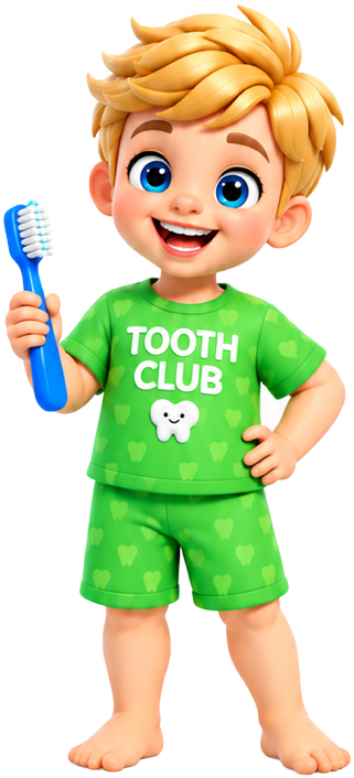 Leo holding a blue toothbrush