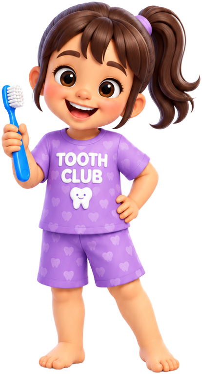 Maya holding a blue toothbrush