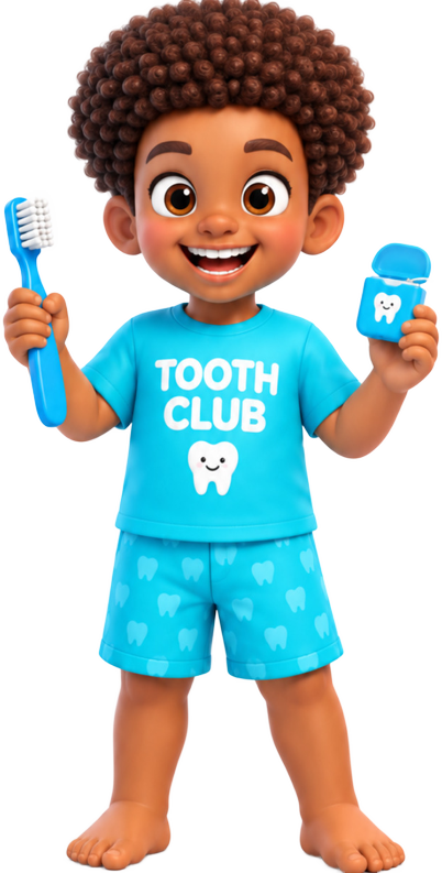 Milo holding a blue toothbrush