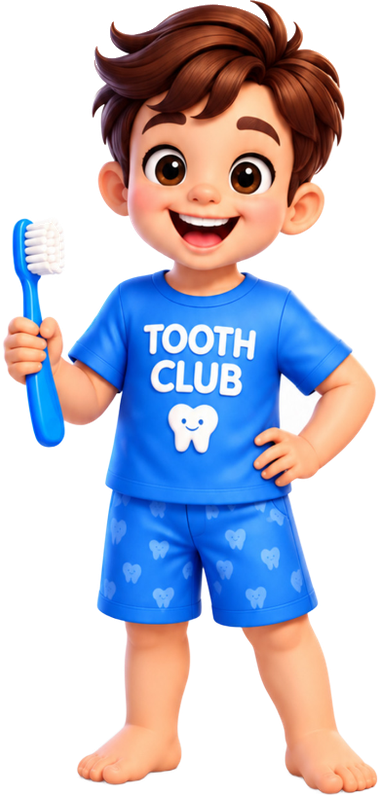 Rocco holding a blue toothbrush