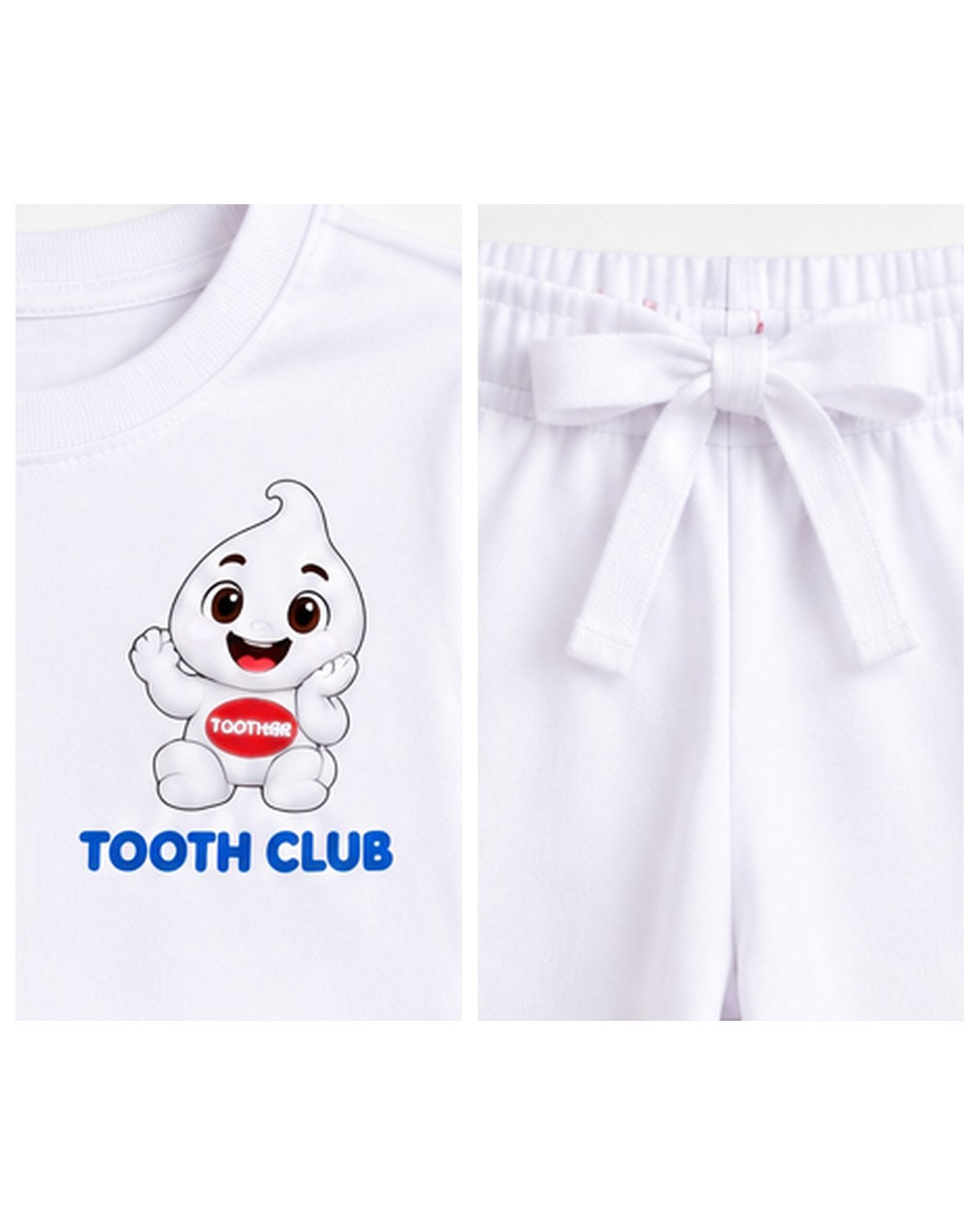 Close-up of Toothsie on the chest and the pyjama waist tie