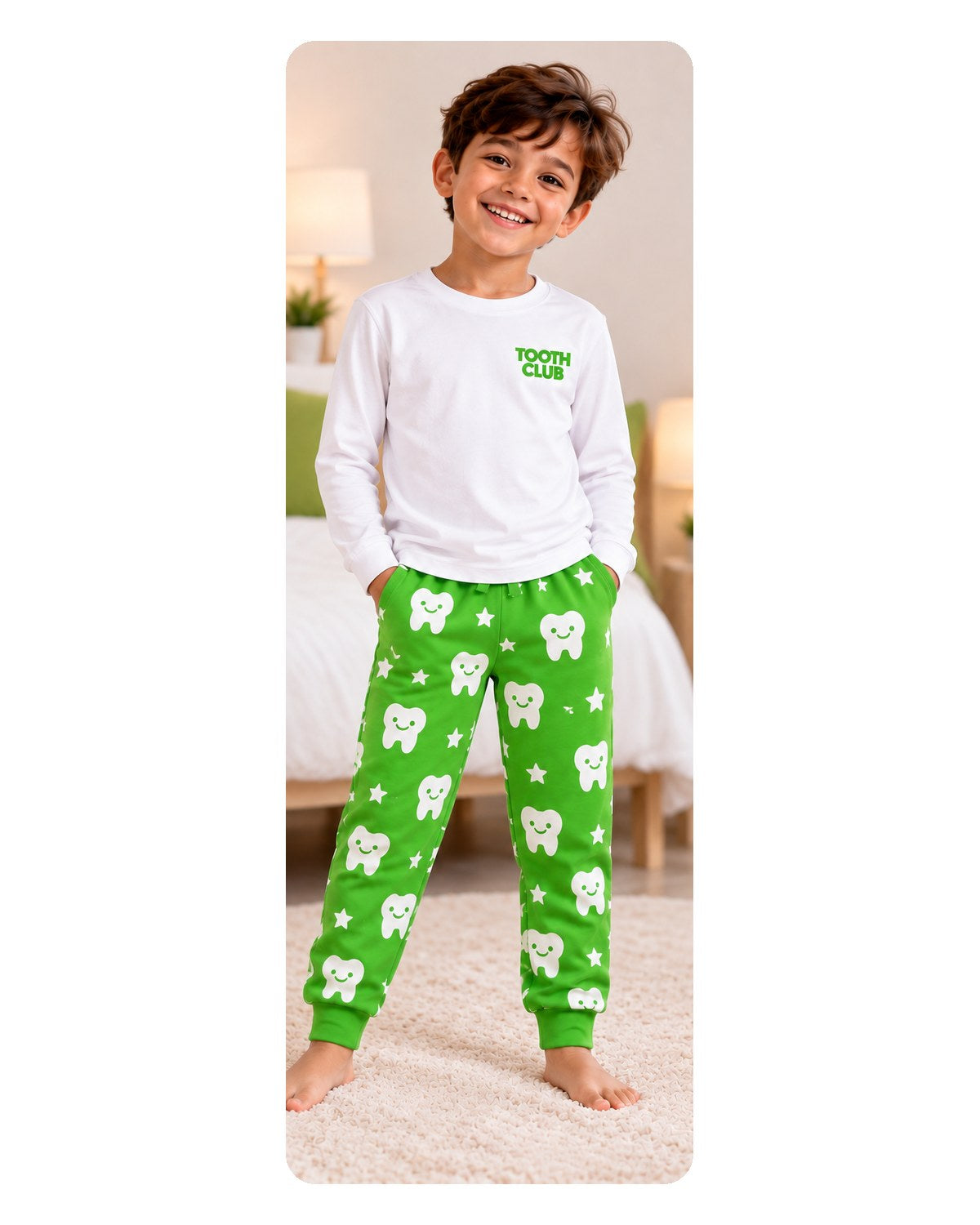 A child wearing the Leo pyjamas
