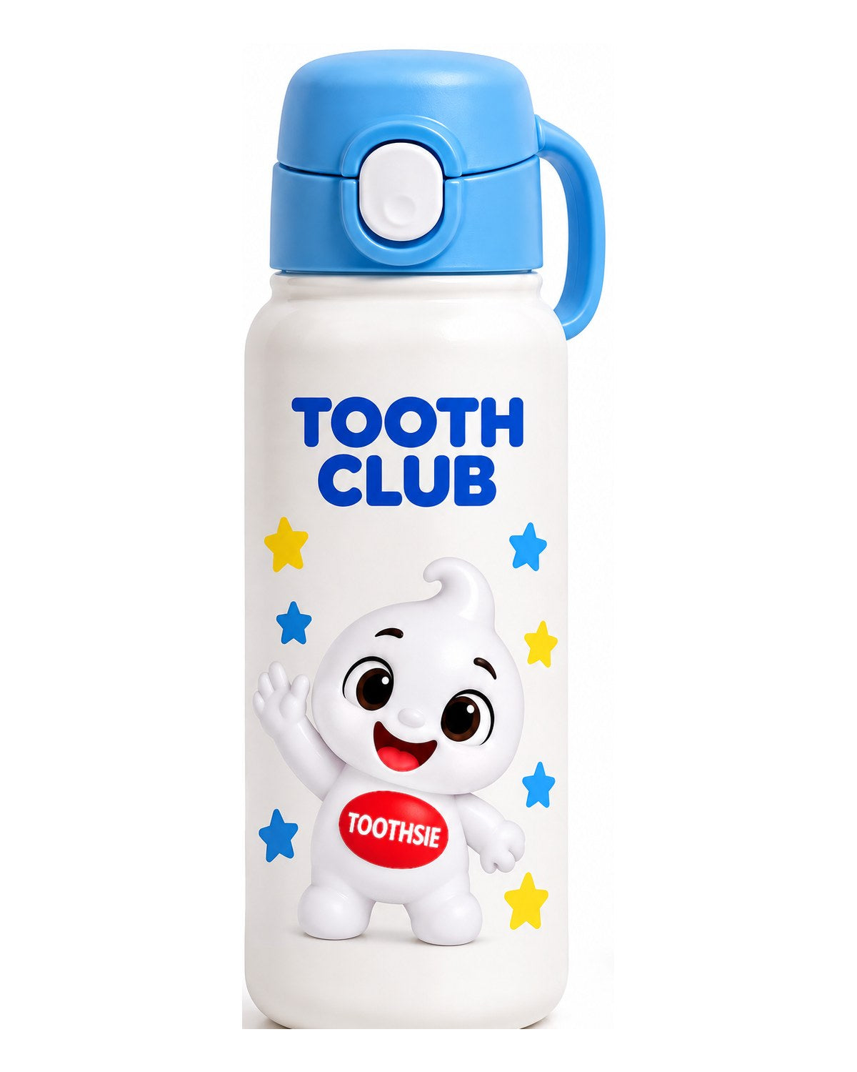 Toothsie water bottle, front view