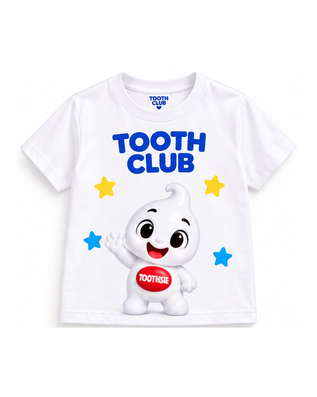 White Toothsie T-shirt with Toothsie waving