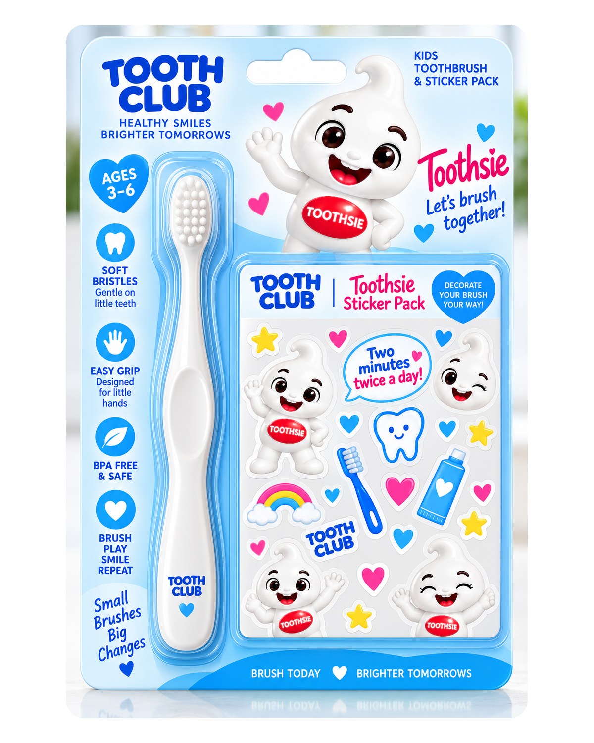 Toothsie toothbrush and sticker pack