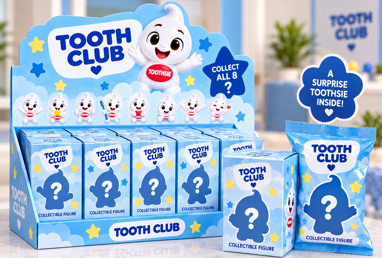 Toothsie collectible figures display box and surprise packs