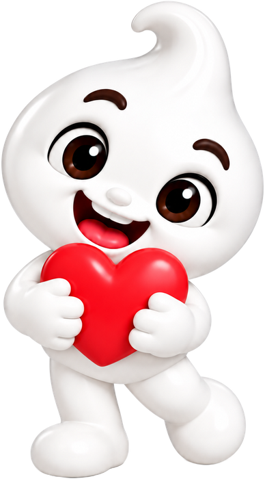 Toothsie hugging a red heart